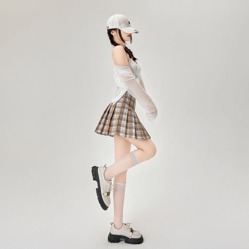 A-Line Skirt Mini Plaid Rise High Pleated