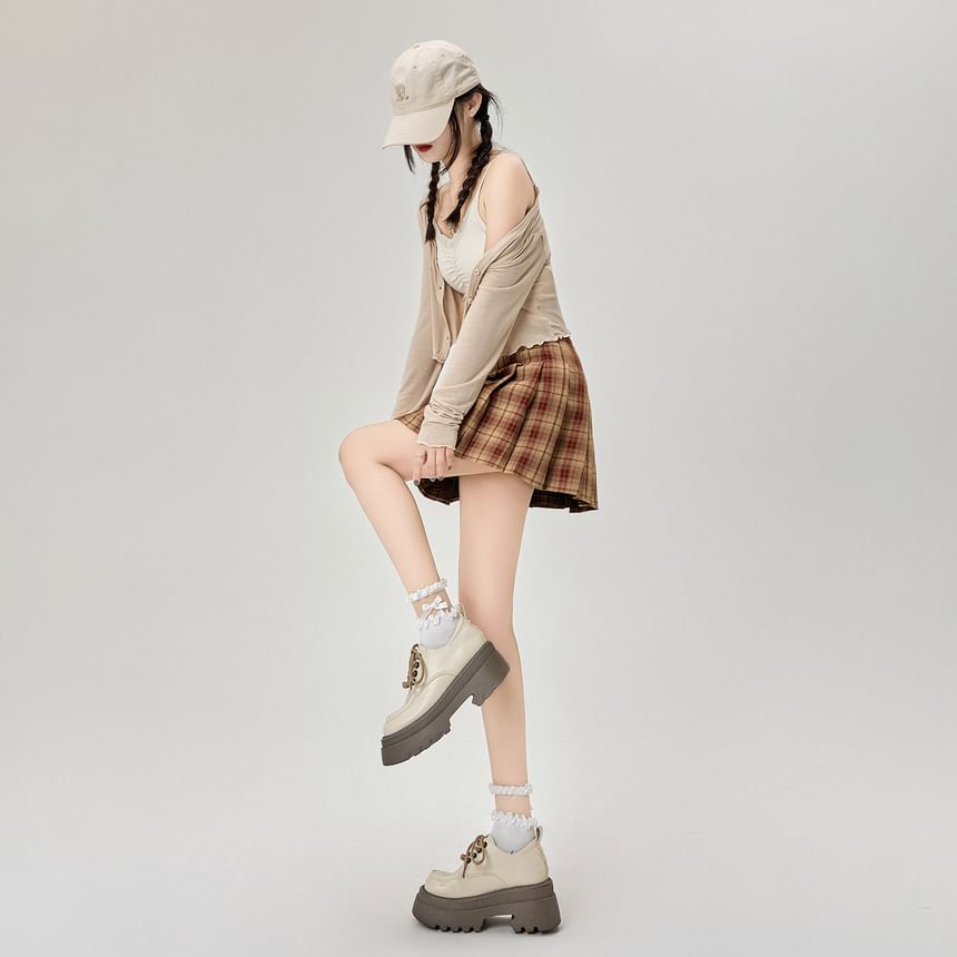 A-Line Skirt Mini Plaid Rise High Pleated