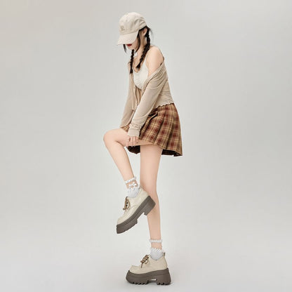 A-Line Skirt Mini Plaid Rise High Pleated