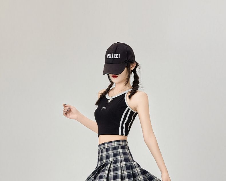 A-Line Skirt Mini Plaid Rise High Pleated