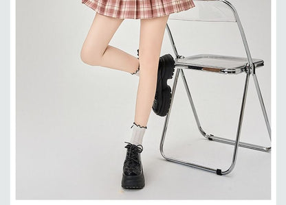 A-Line Skirt Mini Plaid Rise High Pleated