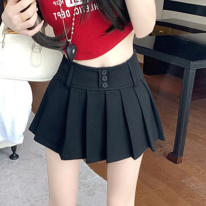 Plain Skort A-Line Pleated Waist High Mini