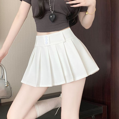 Plain Skort A-Line Pleated Waist High Mini