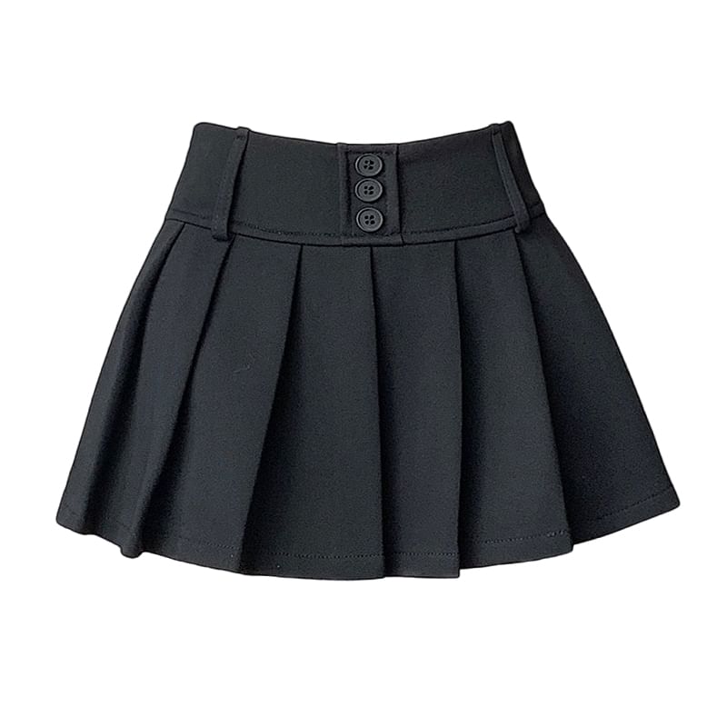 Plain Skort A-Line Pleated Waist High Mini