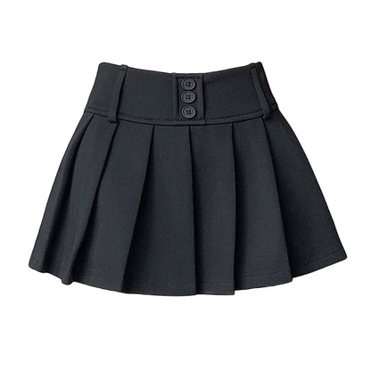 Plain Skort A-Line Pleated Waist High Mini