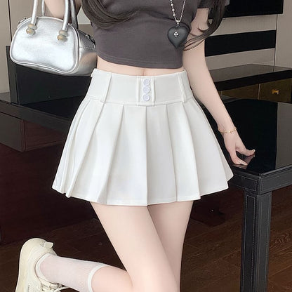 Plain Skort A-Line Pleated Waist High Mini