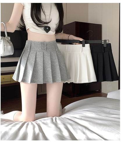 Plain Skort A-Line Pleated Waist High Mini