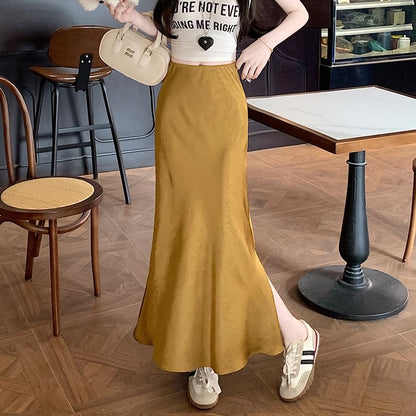 Fishtail Slit Maxi Satin High Plain Rise Skirt