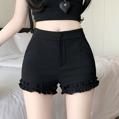 Frill Pants Plain High Waist Hot Trim