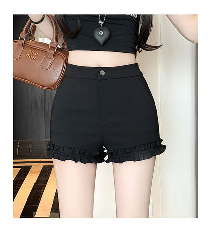 Frill Pants Plain High Waist Hot Trim