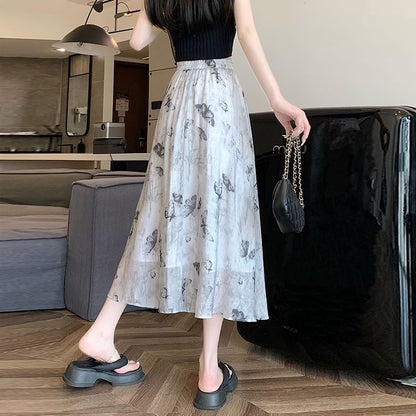 High A-Line Midi Butterfly Skirt Print Rise
