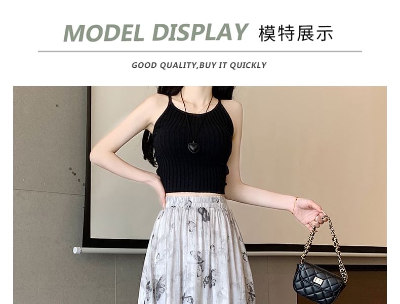 High A-Line Midi Butterfly Skirt Print Rise