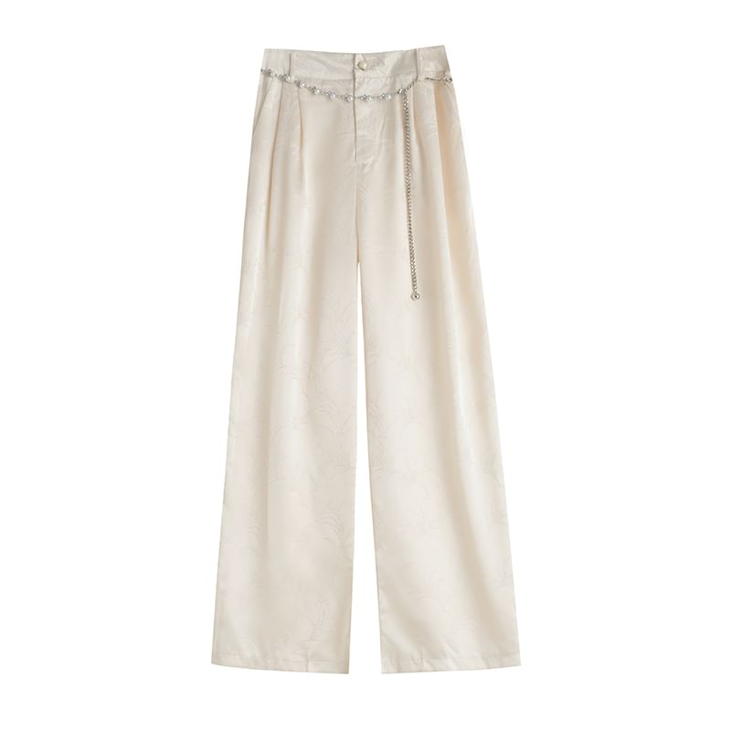 Wide Waist Satin High Pants Jacquard Leg