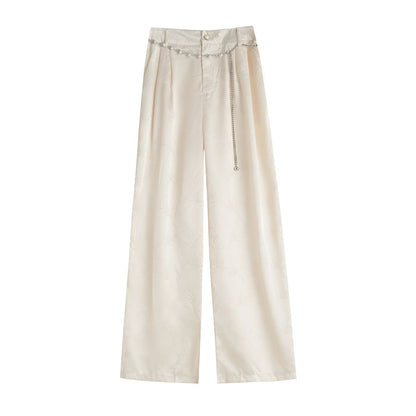 Wide Waist Satin High Pants Jacquard Leg