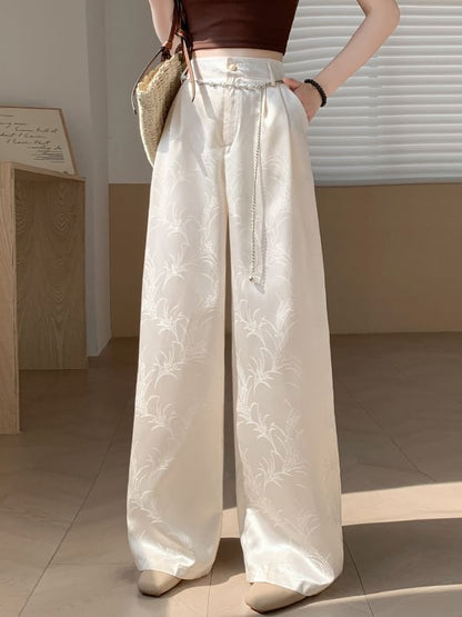 Wide Waist Satin High Pants Jacquard Leg