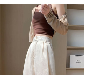 Wide Waist Satin High Pants Jacquard Leg