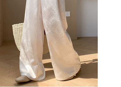 Wide Waist Satin High Pants Jacquard Leg