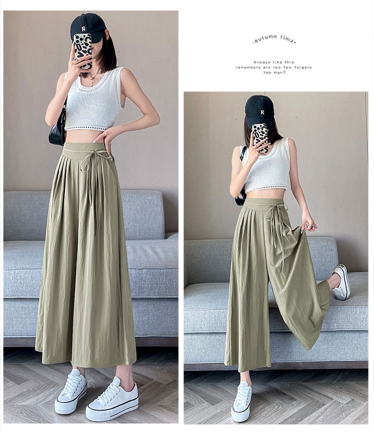 Plain Cropped Waist Pleated High Culottes