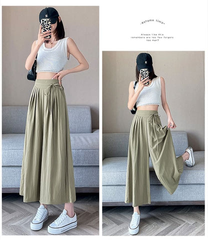 Plain Cropped Waist Pleated High Culottes