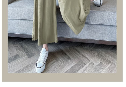 Plain Cropped Waist Pleated High Culottes