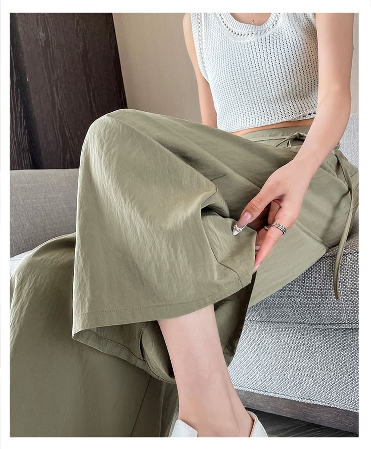 Plain Cropped Waist Pleated High Culottes