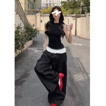 Designs) (Various Lace Pants Leg Wide High Dress Waist Panel