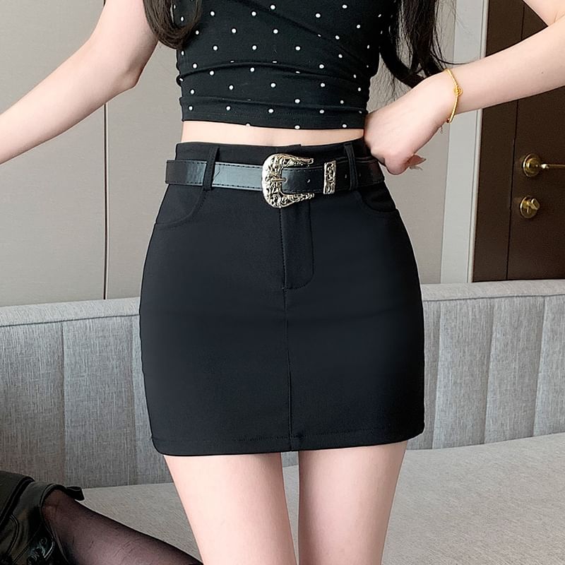 Mini Skort High Waist Pencil Plain