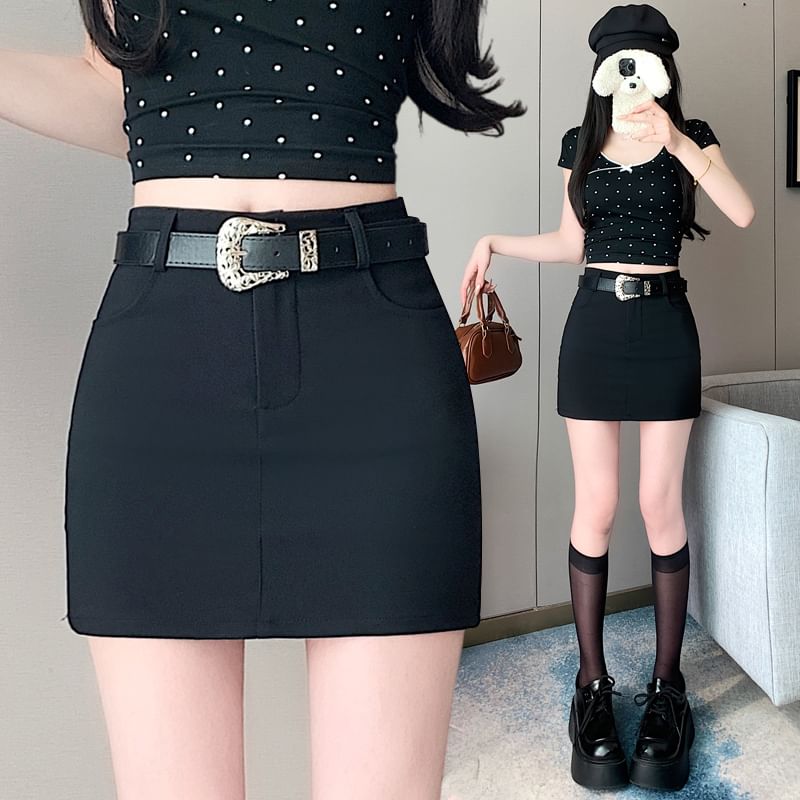 Mini Skort High Waist Pencil Plain