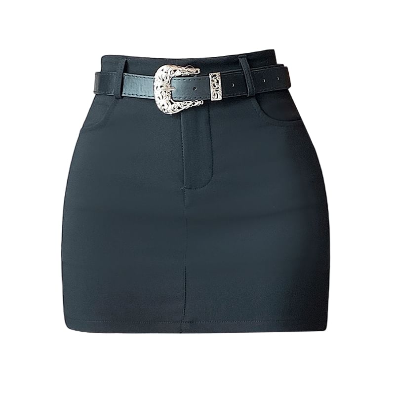 Mini Skort High Waist Pencil Plain