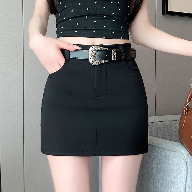 Mini Skort High Waist Pencil Plain