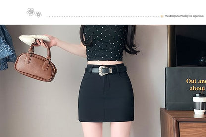 Mini Skort High Waist Pencil Plain