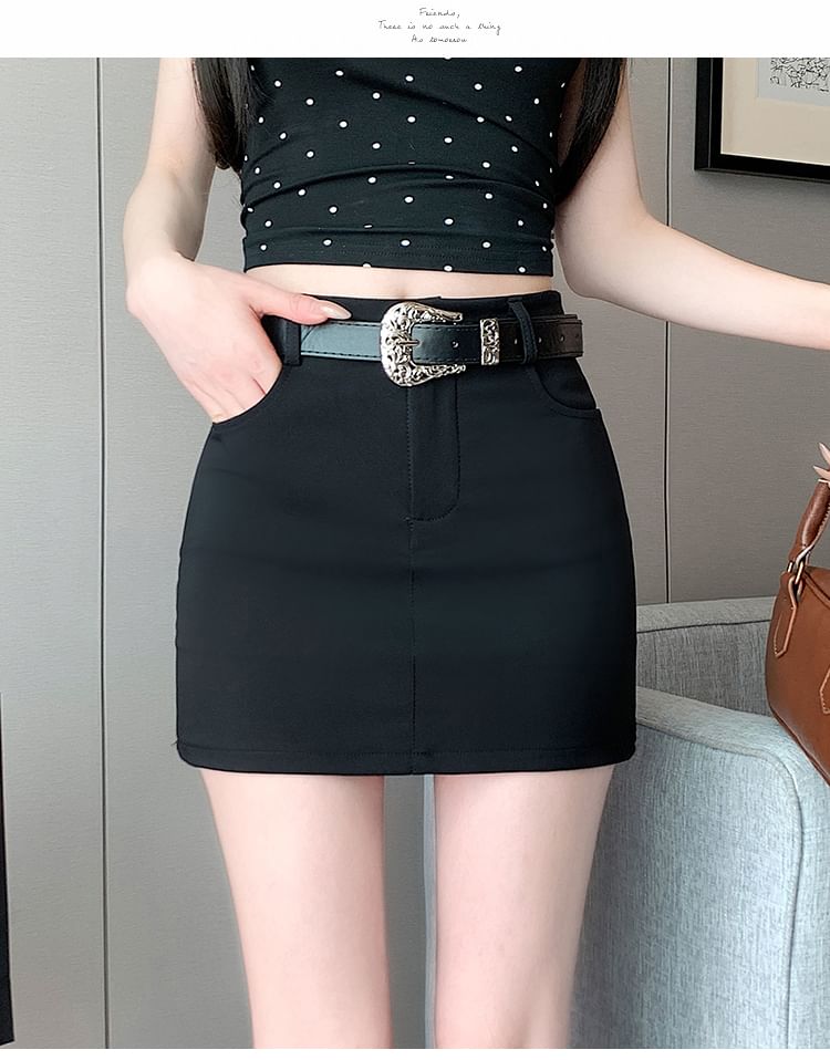 Mini Skort High Waist Pencil Plain