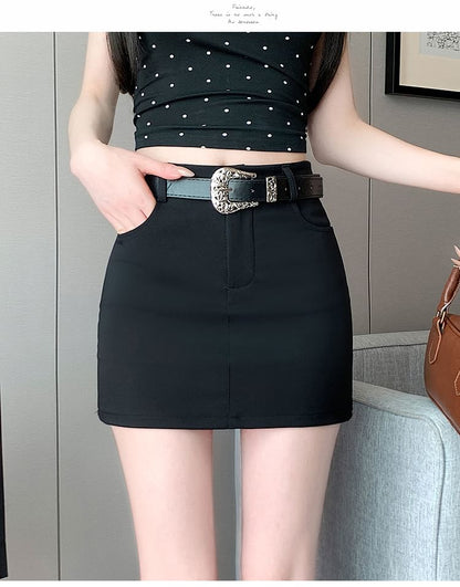 Mini Skort High Waist Pencil Plain