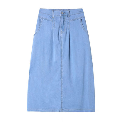 Waist Denim Midi A-Line High Skirt