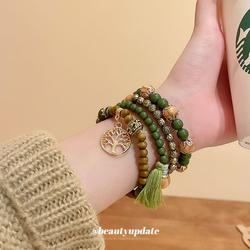 Faux (Various / Gemstone Set Bracelet Tassel Bead Designs) Wooden