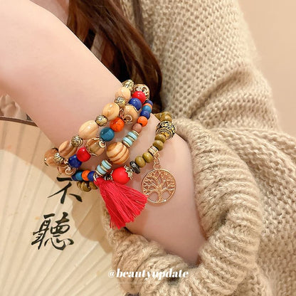 Faux (Various / Gemstone Set Bracelet Tassel Bead Designs) Wooden