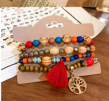 Faux (Various / Gemstone Set Bracelet Tassel Bead Designs) Wooden
