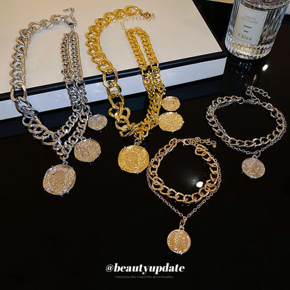 Necklace Bracelet Coin Pendant Alloy / Layered