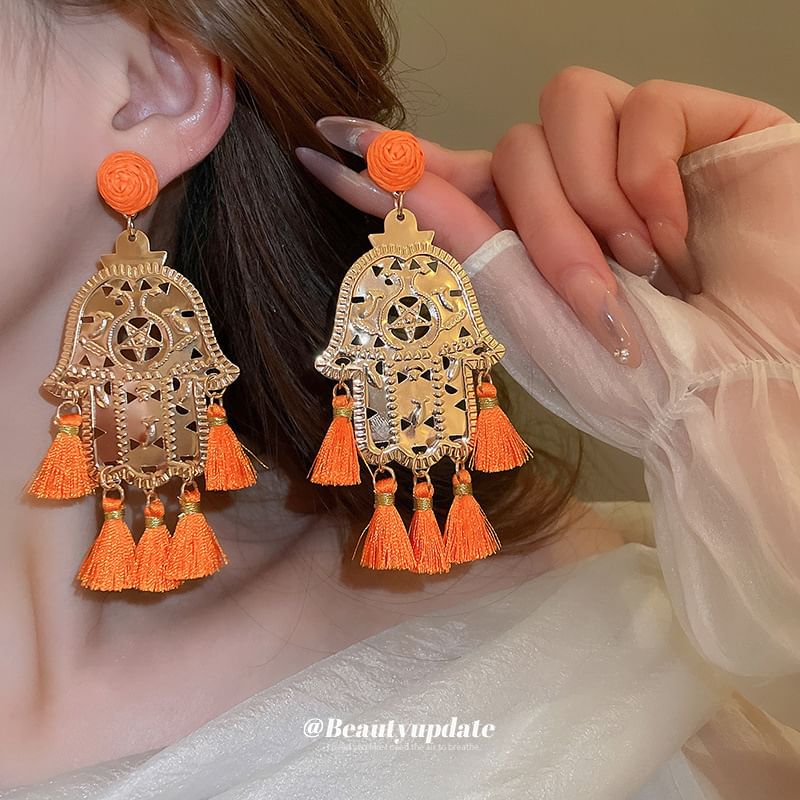 Hamsa Droplet Tassel Alloy / Earring Hand Chandelier