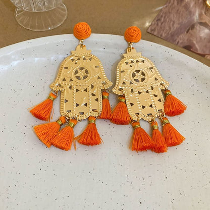 Hamsa Droplet Tassel Alloy / Earring Hand Chandelier