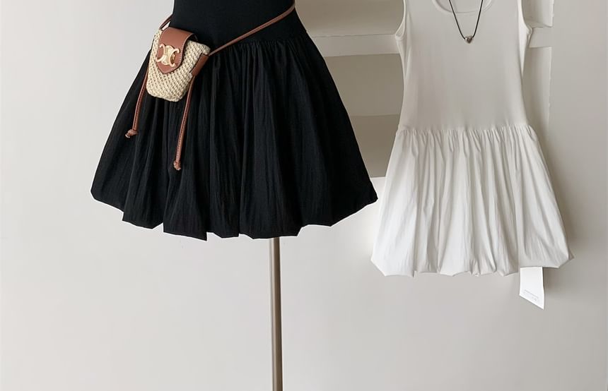 Sleeveless Dress Mini Plain A-Line Neck Ribbed Scoop