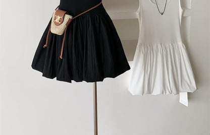 Sleeveless Dress Mini Plain A-Line Neck Ribbed Scoop