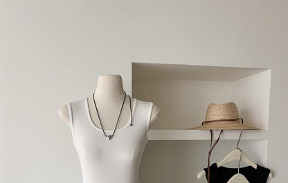 Sleeveless Dress Mini Plain A-Line Neck Ribbed Scoop