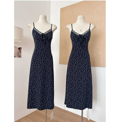 Set: + Strap Floral Open (Various Plain Spaghetti Lace Dress Trim Front A-Line V-Neck Print Designs) Cardigan