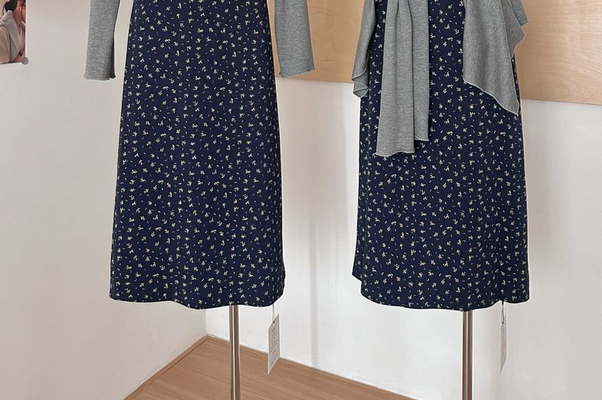 Set: + Strap Floral Open (Various Plain Spaghetti Lace Dress Trim Front A-Line V-Neck Print Designs) Cardigan