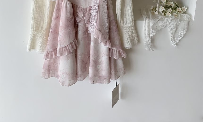 A-Line Strap Mini Set: Dress + Print Floral Plain Spaghetti Cardigan