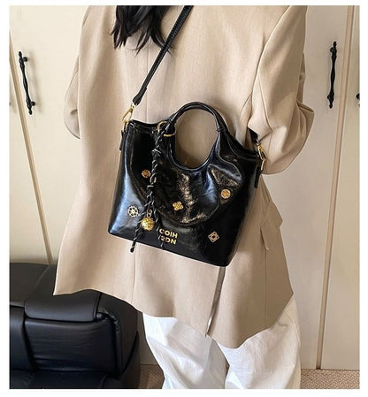 Handle Top Bucket Leather Bag Faux