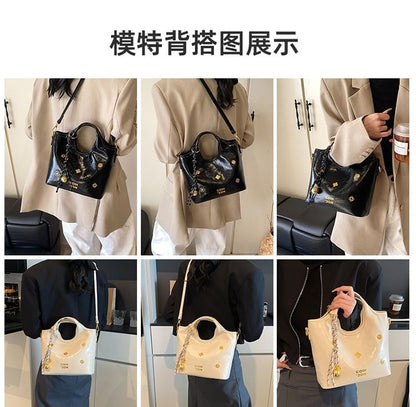 Handle Top Bucket Leather Bag Faux