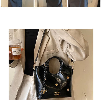 Handle Top Bucket Leather Bag Faux