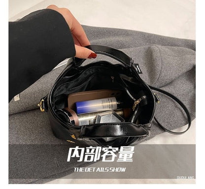 Handle Top Bucket Leather Bag Faux